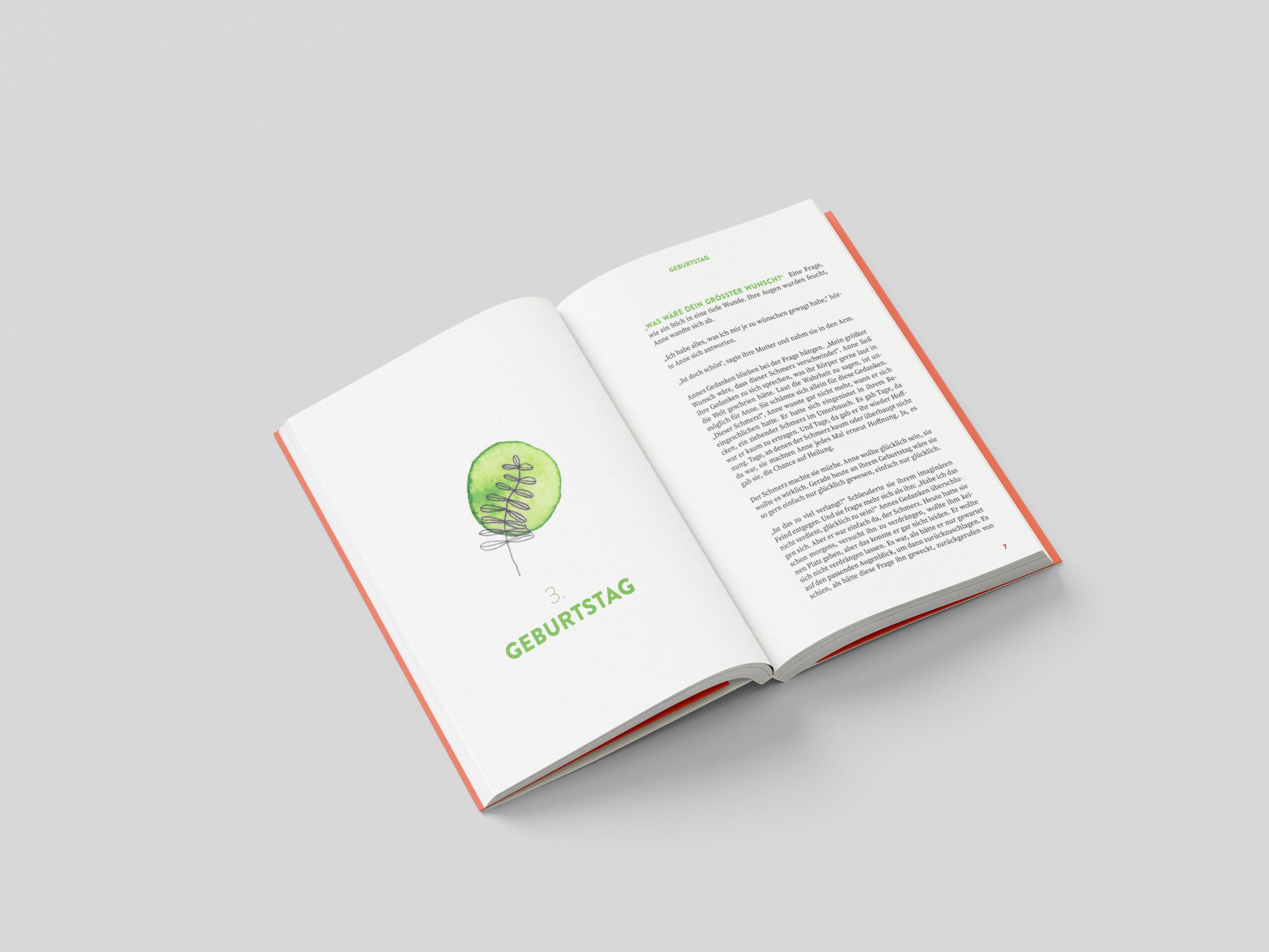 Innenseite mit Illustration in Farbe und Kapitelansicht Traurigkeit
